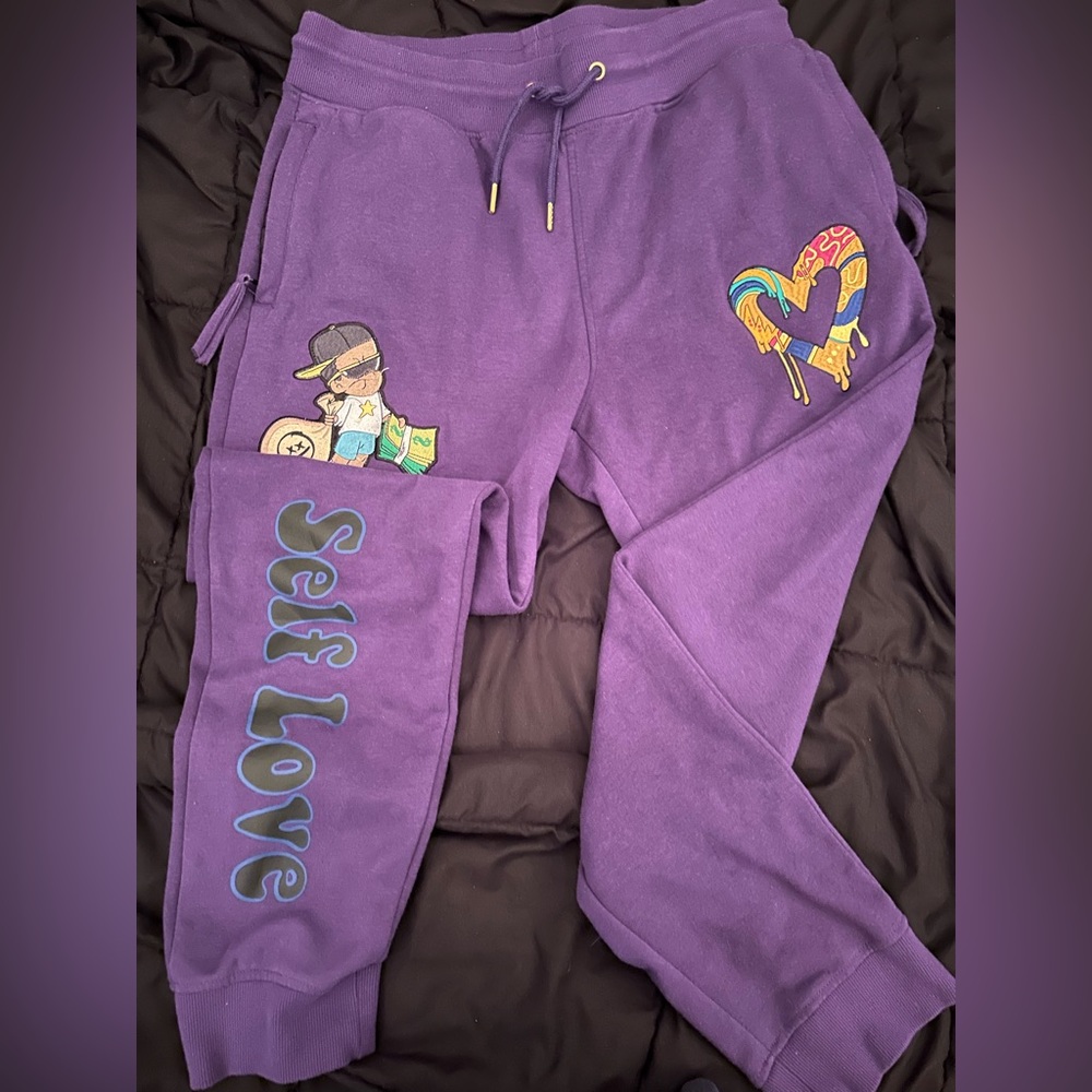 Men’s purple “self love” sweatpants, large